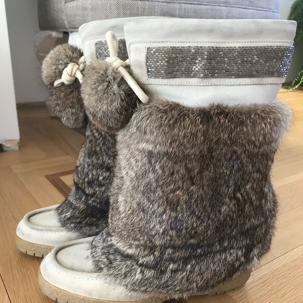 Coach Maryann Suede & Rabbit Fur Boots 8.5